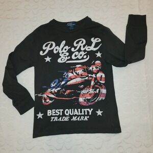 Polo Ralph Lauren Boy S 8 Long‎ Sleeve T-Shirt Motorcycle Black Grunge Skater